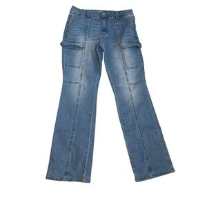 Madden NYC Light Wash Y2K Cargo Jeans Size 12 Pockets Utility Grunge Streetwear
